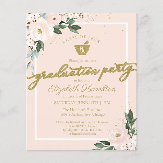 Floral Budget Invitation Pharmacy Afstudeerder Par (Voorkant)