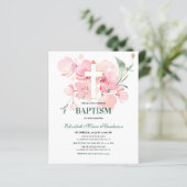 Floral / BUDGET - Uitnodiging voor de meisjesdoop. (Staand voorkant)