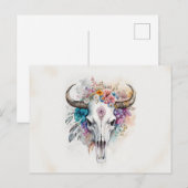 Floral Bull Skull Watercolor Art Briefkaart (Voorkant / Achterkant)