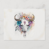Floral Bull Skull Watercolor Art Briefkaart (Voorkant)