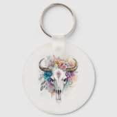 Floral Bull Skull Watercolor Art Sleutelhanger (Achterkant)