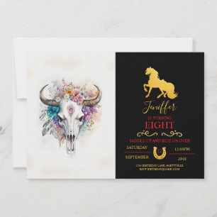 Floral Bull Skull Waterverf Art Kaart