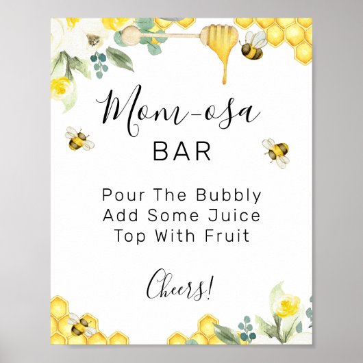 Floral Bumble Bee Baby shower Mam-osa Bar Sign Poster (Voorkant)