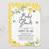 Floral Bumble Bee Thereed Baby shower Invitation Kaart (Voorkant / Achterkant)