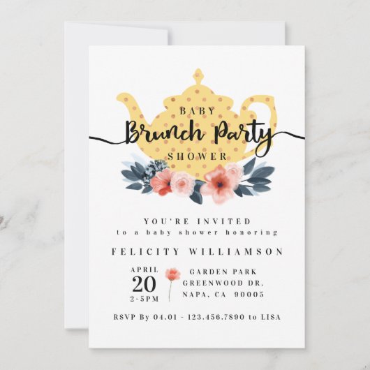 Floral Bunch Tea Party Yellow Baby shower Kaart (Voorkant)