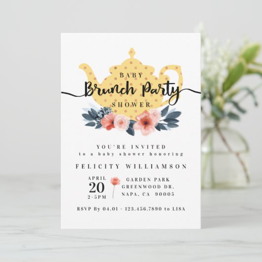 Floral Bunch Tea Party Yellow Baby shower Kaart (Staand voorkant)