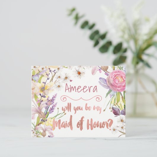 Floral Bunches Maid of Honor Verzoek Briefkaart (Staand voorkant)