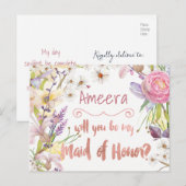 Floral Bunches Maid of Honor Verzoek Briefkaart (Voorkant / Achterkant)
