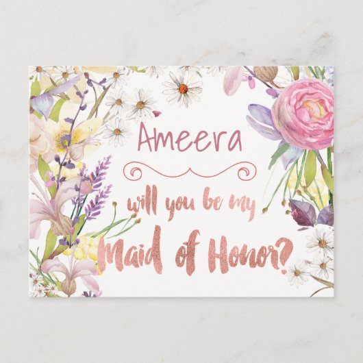 Floral Bunches Maid of Honor Verzoek Briefkaart (Voorkant)