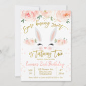 Floral bunny 2e verjaardag uitnodiging (Voorkant)