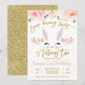 Floral bunny 2e verjaardag uitnodiging (Voorkant / Achterkant)