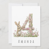 Floral Bunny 4e Verjaardag Kaart (Voorkant)