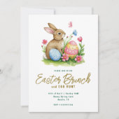 Floral Bunny and Egg Watercolor Easter Brunch  Kaart (Voorkant)