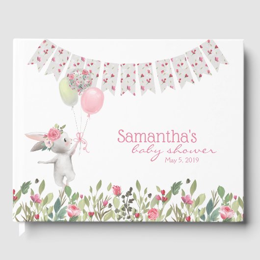 Floral Bunny Baby shower Gastenboek (Voorkant)