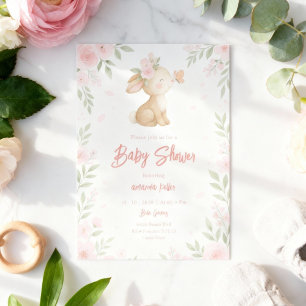 Floral Bunny Baby shower Kaart