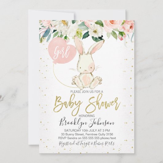 Floral Bunny Baby shower van Sweet Girl Kaart (Voorkant)