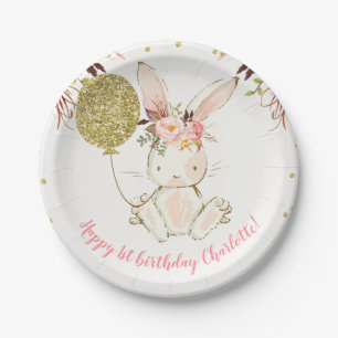 Floral Bunny Birthday Party Paper Bord