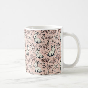 Floral Bunny Doodle Mok – Schattig & esthetisch