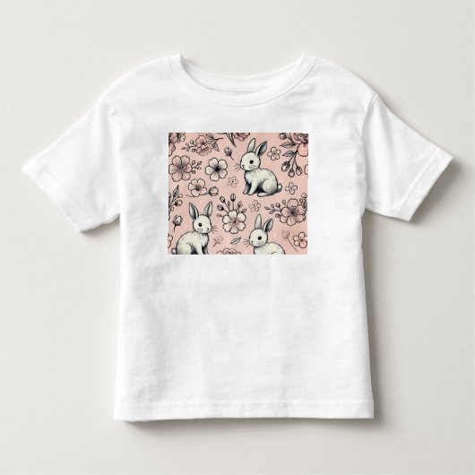Floral Bunny Doodle T-shirt | Schattige & Gezellig (Voorkant)