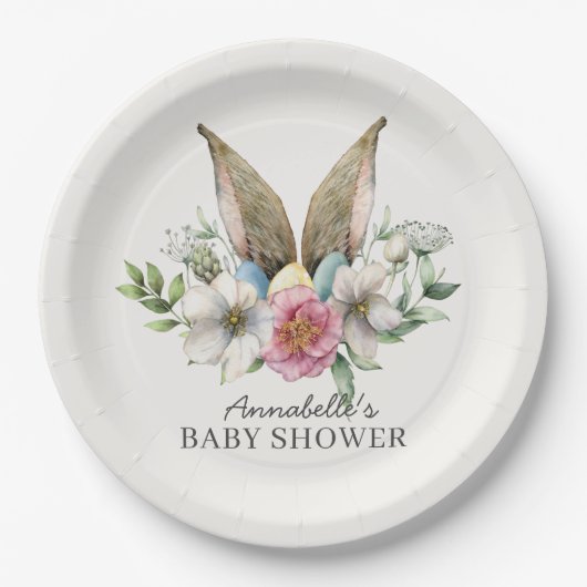 Floral Bunny Ear Baby shower Paper Bord (Voorkant)