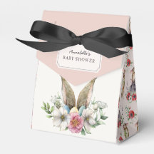 Floral Bunny Ear Baby shower Pink Favor Box