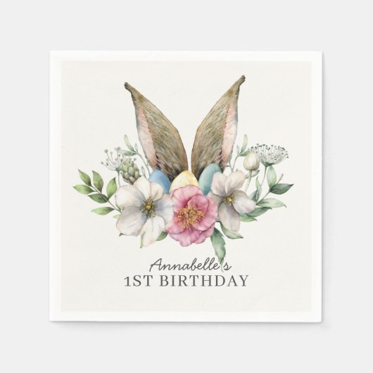 Floral Bunny Ear Birthday Servet (Voorkant)