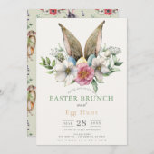 Floral Bunny Ear Easter Brunch & Egg Hunt Kaart (Voorkant / Achterkant)