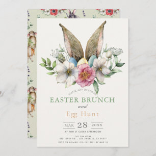 Floral Bunny Ear Easter Brunch & Egg Hunt Kaart