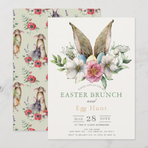 Floral Bunny Ear Easter Brunch & Egg Hunt Kaart
