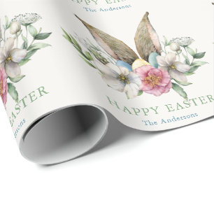 Floral Bunny Ear & Eieren Pasen Cadeaupapier