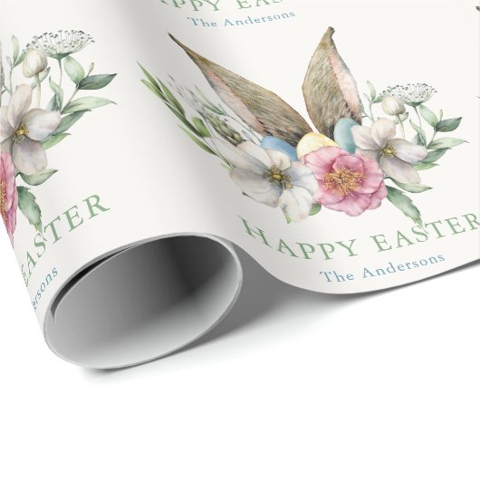 Floral Bunny Ear & Eieren Pasen Cadeaupapier (Rol Hoek)