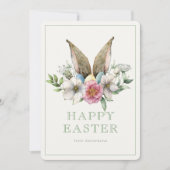 Floral Bunny Ear & Eieren Pasen Feestdagenkaart (Voorkant)