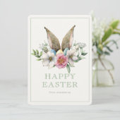 Floral Bunny Ear & Eieren Pasen Feestdagenkaart (Staand voorkant)