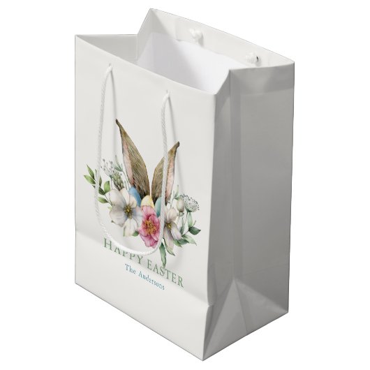 Floral Bunny Ear & Eieren Pasen Medium Cadeauzakje (Voorkant Gekanteld)