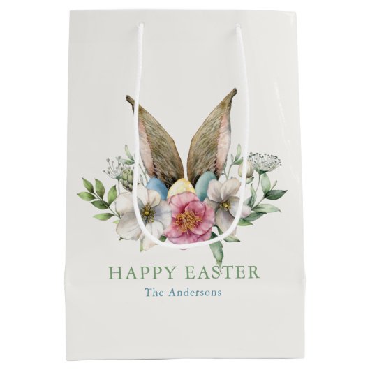 Floral Bunny Ear & Eieren Pasen Medium Cadeauzakje (Achterkant)