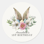 Floral Bunny Ear Spring Birthday Ronde Sticker (Voorkant)