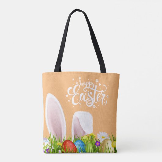 Floral Bunny Ears Happy Pasen | Canvas tas (Achterkant)