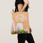 Floral Bunny Ears Happy Pasen | Canvas tas (Dichtbij)