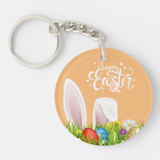 Floral Bunny Ears Happy Pasen | Sleutelhanger (Voorkant)