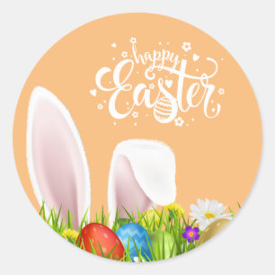 Floral Bunny Ears Happy Pasen   Stickerzegel Ronde Sticker