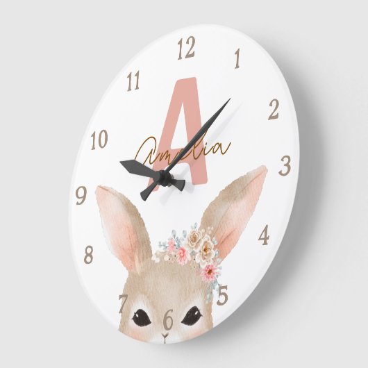 Floral Bunny Ears Monogram Nursery Clock Personali Grote Klok (Hoek)