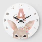 Floral Bunny Ears Monogram Nursery Clock Personali Grote Klok (Voorkant)
