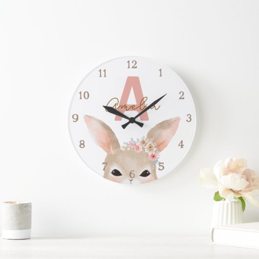 Floral Bunny Ears Monogram Nursery Clock Personali Grote Klok (Huis)
