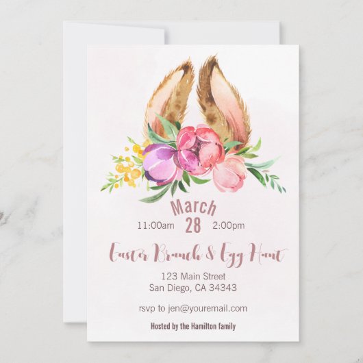 Floral Bunny Ears Uitnodiging (Voorkant)