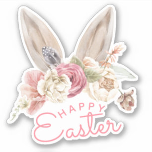Floral Bunny Ears   Vrolijk Pasen Sticker