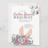 Floral Bunny Easter Brunch Egg Hunt Uitnodiging (Voorkant)