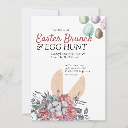Floral Bunny Easter Brunch Egg Hunt Uitnodiging (Voorkant)