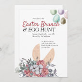 Floral Bunny Easter Brunch Egg Hunt Uitnodiging (Voorkant / Achterkant)