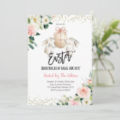 Floral Bunny Easter Brunch en Egg Hunt Uitnodiging (Staand voorkant)