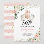 Floral Bunny Easter Brunch en Egg Hunt Uitnodiging (Voorkant / Achterkant)